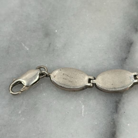Sterling silver opal inlay oval link bracelet - Picture 4 of 7